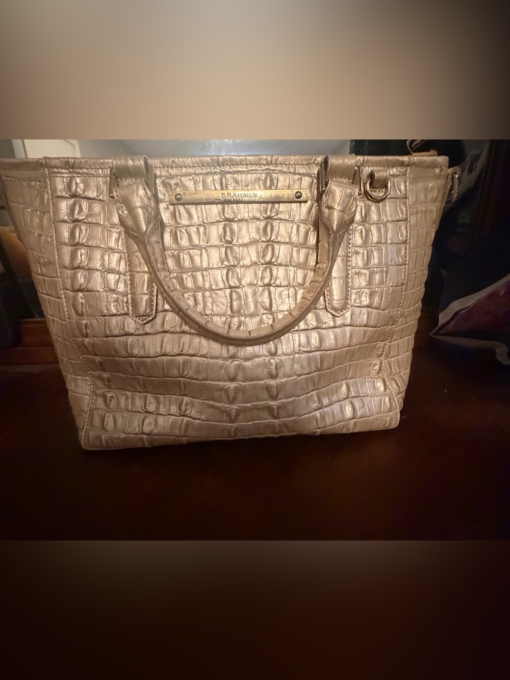 Brahmin Small Asher Croc-Embossed Tote in Champagne